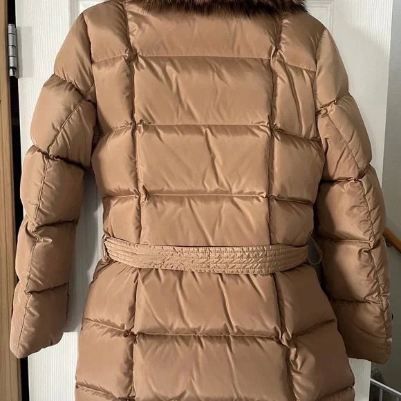 Women's Tan Puffer winter Coat with natural Fur Collar S/M - Picture 2 of 8